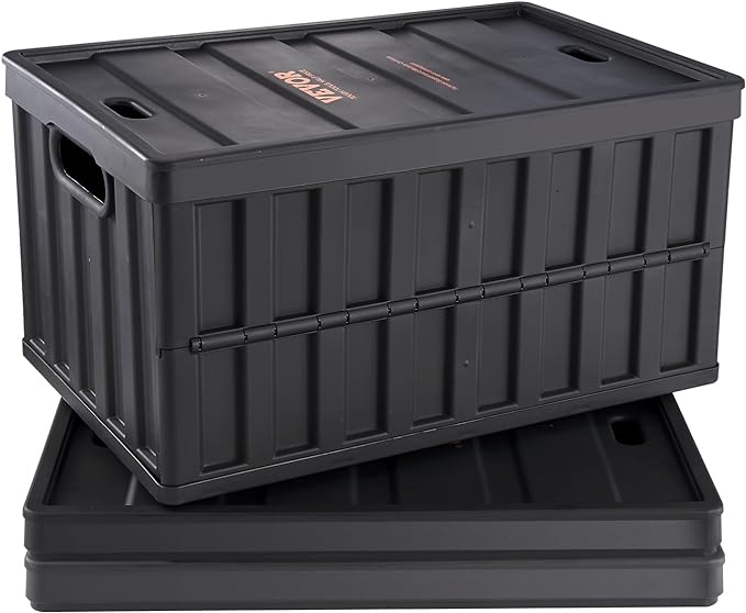 VEVOR 65L Collapsible Storage Bins with Lids 3 Packs, Stackable Utility Crates with Handles, Large Folding Containers for Organizing Tools, Books, Food, Drinks, Camping&Transport