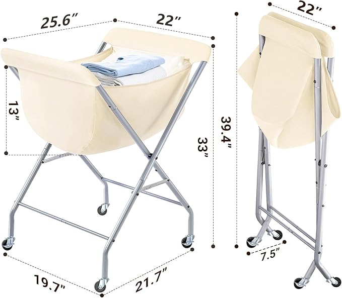 ELYKEN Laundry Cart with Wheels, 33”H Easy Rolling Laundry Hamper with Removable Liner Bag, Sturdy Metal Frame Clothes Basket with 4 Casters and 2 Brakes