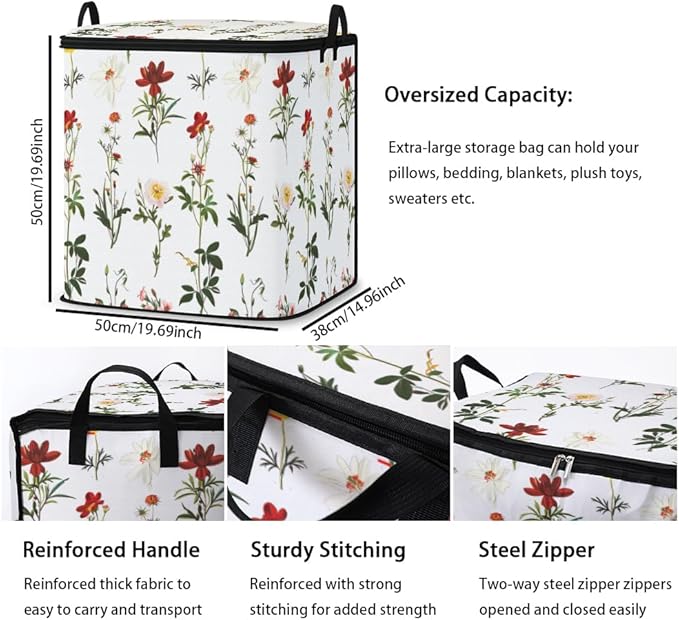 2pcs closet organizers and storage under bed,clothing blanket sweater sheet bedding comforter duvet quilt pillow toy storage bags with lids,dorm room essentials for containers 95L