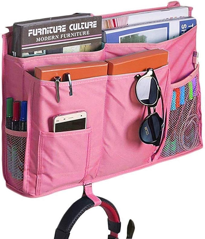 Bunk Bed Organizer - Bedside Storage Caddy with Pocket, Hanging Organizer for Camp, Dorm, Room, Hospital Bed Rail and More (Pink)