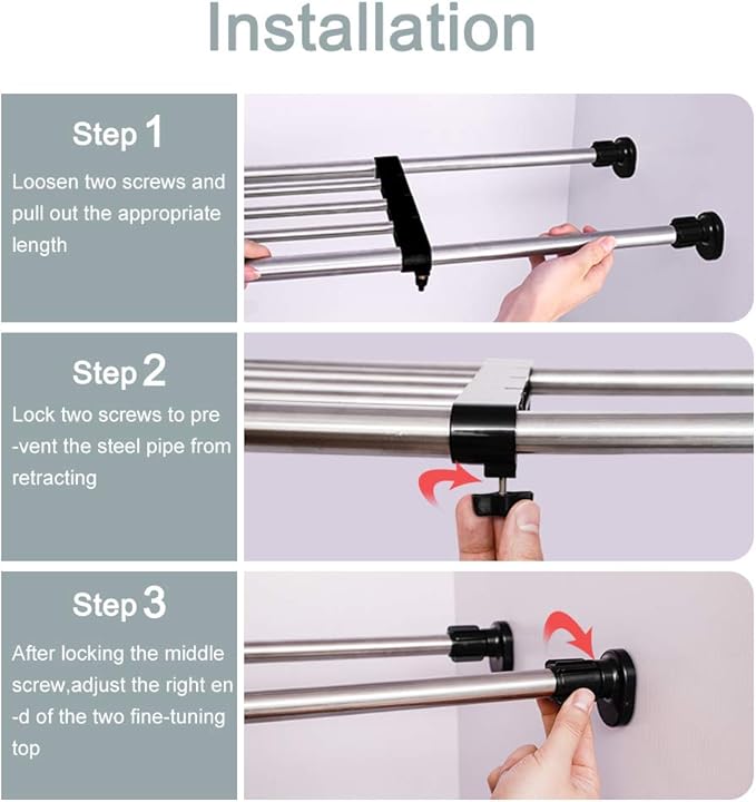BAOYOUNI Adjustable Closet Shelf Expandable Shelves Tension Rod Hanger Space Saving Storage Rack Organizer Divider for Wardrobe, Cupboard, Kitchen, Bathroom Use, Black, 2 Pack