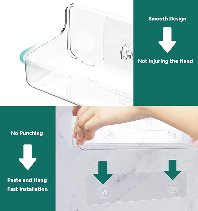Shower shelves, Adhesive Clear Acrylic Bathroom Shower caddy Organizer, Transparent No Drilling Wall Mount Bathroom Storage