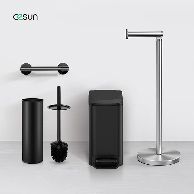 Cesun Toilet Paper Holder Stand Free Standing, Sliver Toilet Paper Storage with Heavy Weighted Base, Bathroom Stainless Steel Toilet Paper Roll Holder, Non-Slip, Sliver