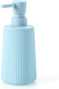 Small Soap Dispenser for Bathroom and Kitchen, Modern Farmhouse Striped Style Plastic Hand Soap Dish Soap Dispenser with Pump Teal Blue