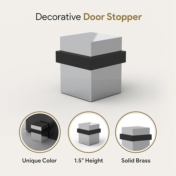 Mega Handles Square Floor Door Stopper, Quickly Installed Wall Protector Stopper, Wall Protectors from Door Knobs, Floor Door Stop with Mounting Hardware Included - Polished Chrome - 1.5 Inch