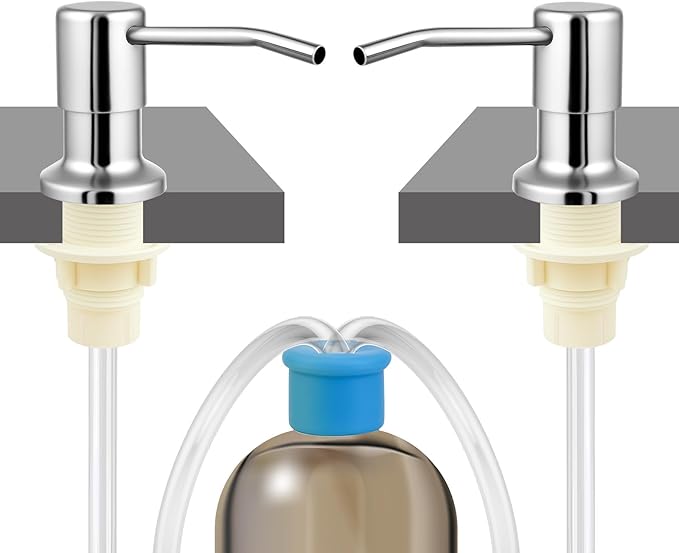 2-Pack Stainless Steel Soap Dispenser for Kitchen Sink, Built-in Kitchen soap Dispenser Kit with 47" Extension Tube, Check Valve,Multiple Sealing Plugs, No More Frequent Refills