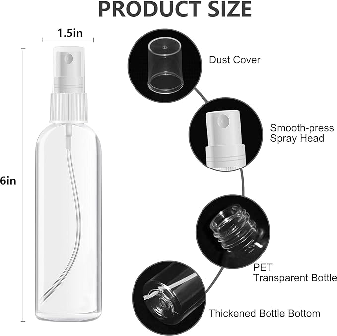 4 Pack 4 Oz (120ml) Small Spray Bottles - Fine Mist, Refillable, Reusable