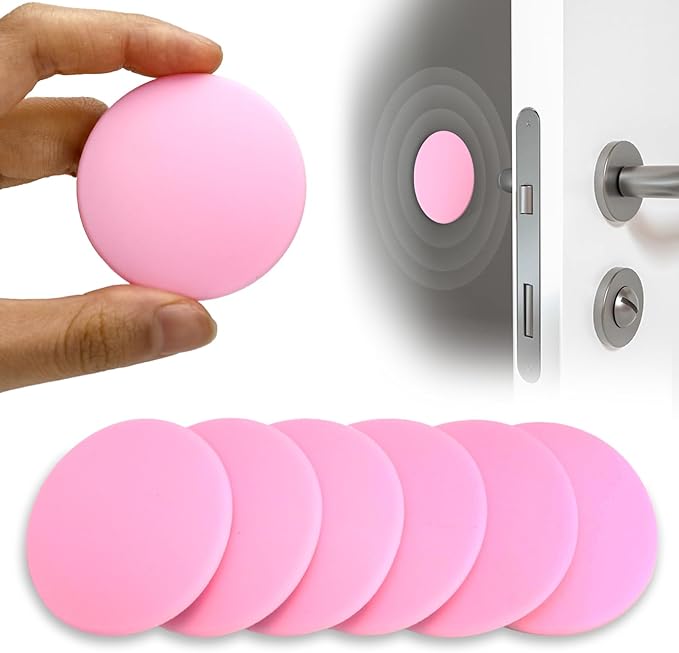 1.6" Wall Door Handle Stopper, 12PCS Pink Self Adhesive Wall Protector Rubber Door Bumpers, Solution for Stopping Damage from Doors Knobs, Shock Absorbent and Noise Reduction