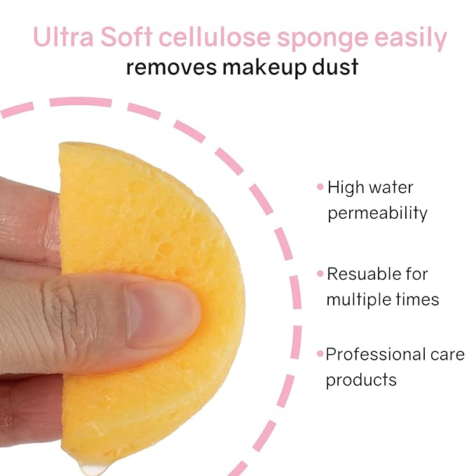 50-Count Compressed Facial Sponges,100% Natural Cellulose Cosmetic Make Up Sponges for Face Daily Facial Cleansing,Exfoliating,Makeup Removal(Yellow)