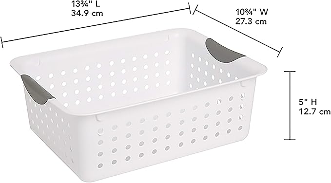 Sterilite Medium Ultra Basket, Closet Organizer Bin, Cabinets, Pantry, Shelving and Countertop Space, Open Container, White, 1-Pack