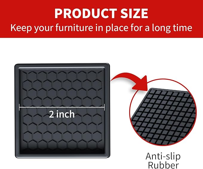Ezprotekt Non Slip Furniture Pads, 12 Pcs 2" Anti Slip Rubber Caster Cups, Anti Skid Furniture Coasters for Hardwood Floors, No Slide Furniture Gripper, Furniture Stoppers to Prevent Sliding (Black)