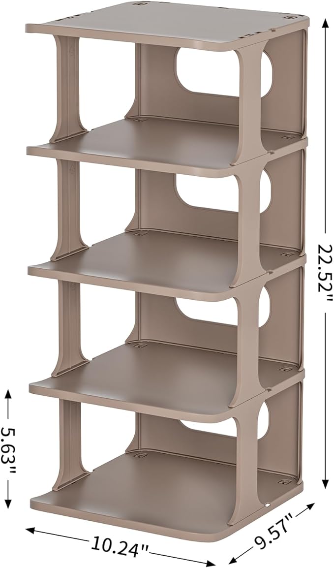HAIXIN Small Shoe Rack for Closet, 5-Tier Stackable Shoe Organizer for Front Door Entrance, Plastic Vertical Shoe Cubby - Khaki