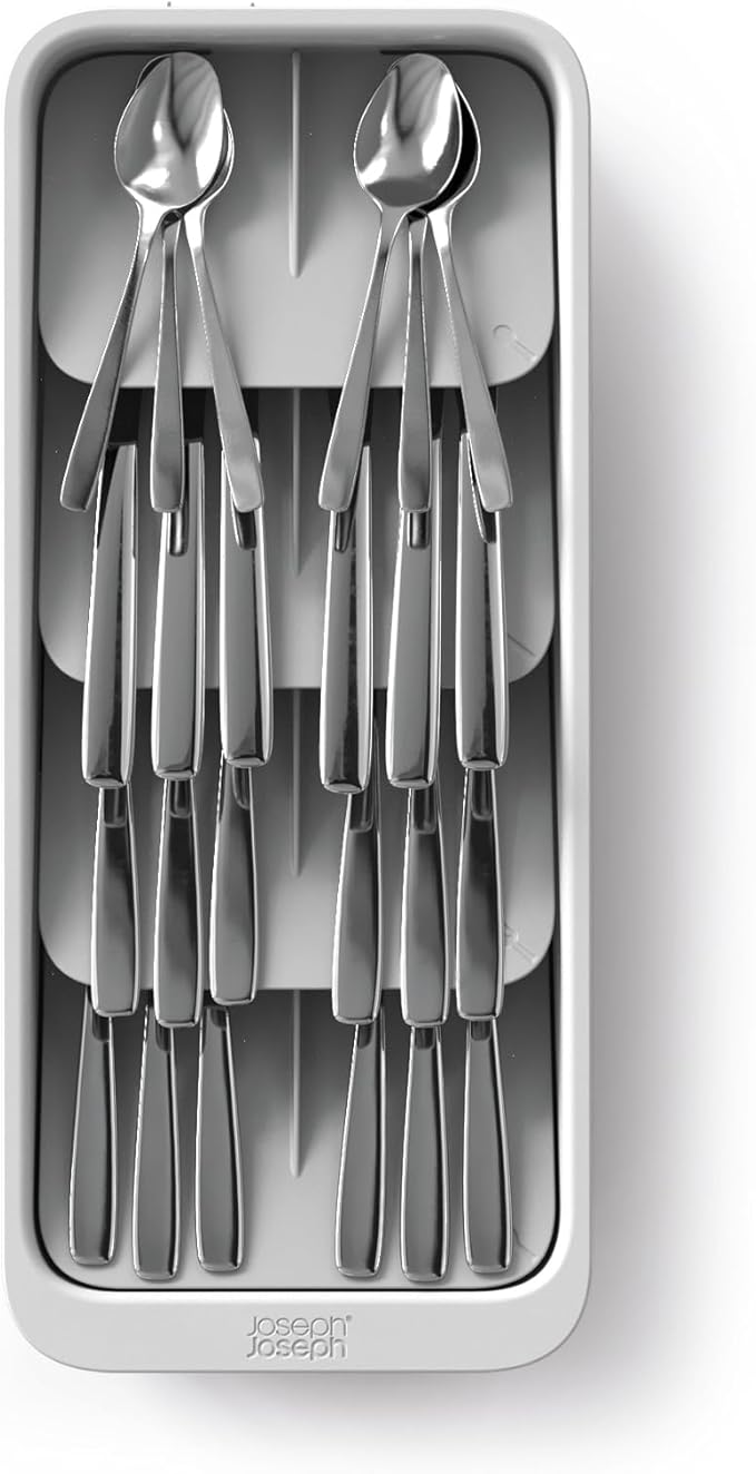 Joseph Joseph DrawerStore Large Tiered Flatware Cutlery Kitchen Drawer Organizer, Holds 48 Pieces, Disassembles for Easy Cleaning, Recycled Plastic