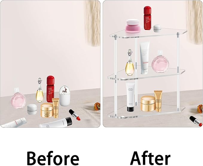 Tasybox Corner Shelf 2 Tier Bathroom Counter Organizer Acrylic Countertop Corner Shelves for Bathroom Kitchen Office Vanity Makeup Spice