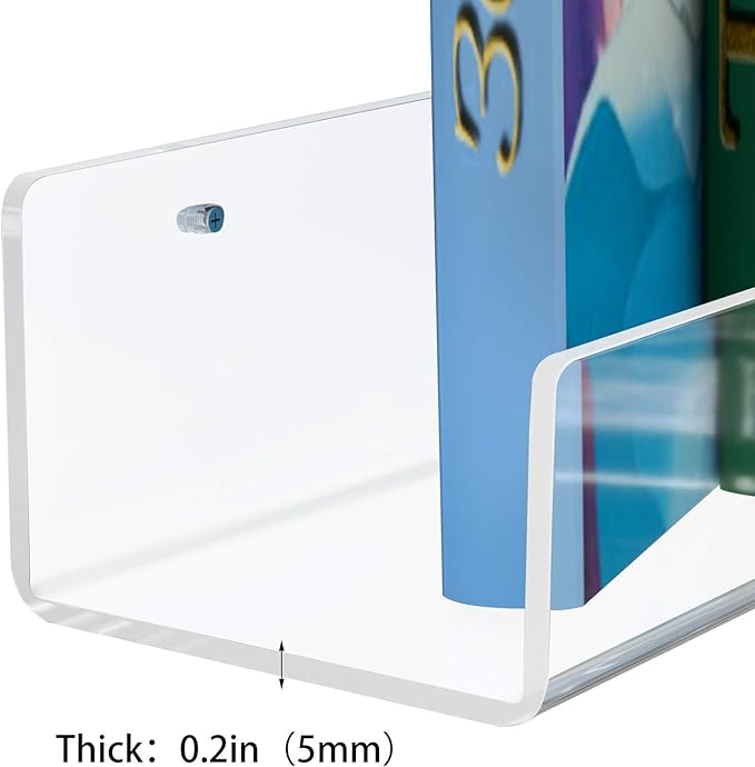 NIUBEE 36" Premium Acrylic Floating Nursery Kids Bookshelf Wall Ledge Shelf, Clear Invisible Spice Rack Bathroom Storage Shelves Display Organizer, 50% Thicker with Screwdriver, Set of 4