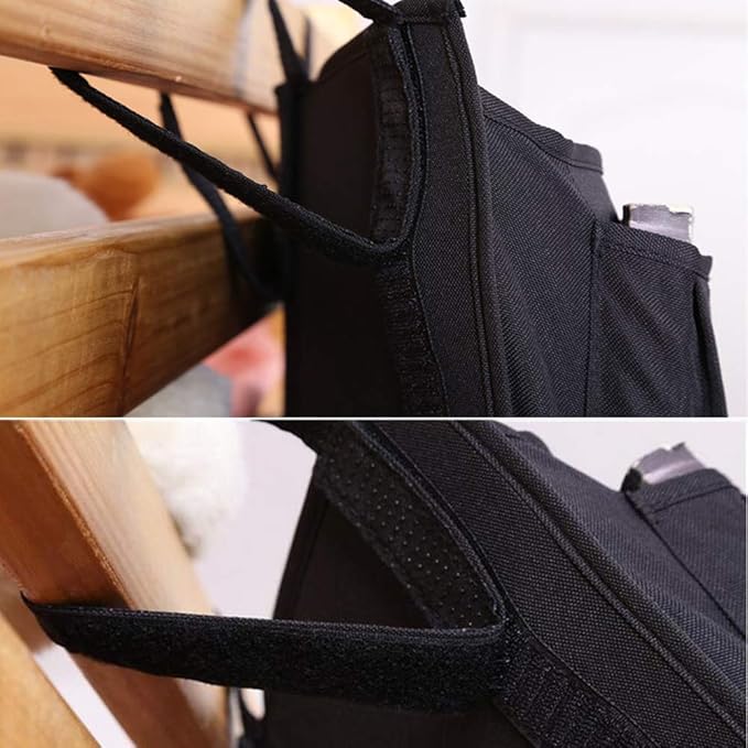 Bunk Bed Organizer, Bedside Storage Caddy, Hanging Pocket for Camp, Dorm Room, Hospital Bed Rail and More (Black)
