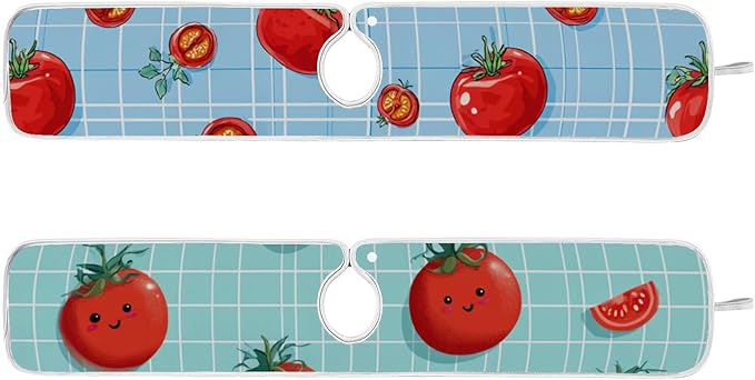 Sink Faucet Absorbing Mat Kitchen Sink Splash Guard Splash Faucet Drip Catcher for Bar RV Bathroom 2PCS 23.6x5.5in Green Grid Cute Tomato