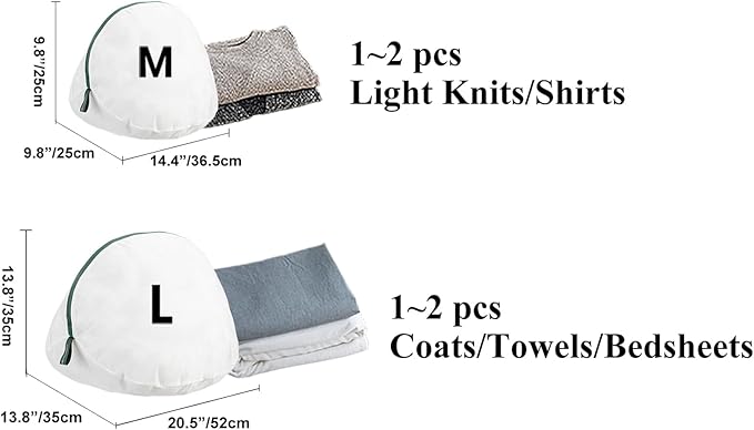 SHIMOYAMA Round Reversible Laundry Net, 2-Size Mesh Laundry Bag Set, Fine Mesh Wash Bags for Delicates, Lingerie, Bras, Socks, White