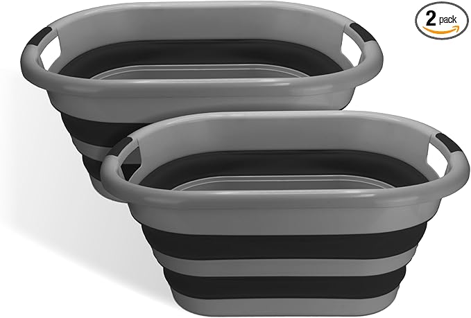 BROOKSTONE (2 Pack) Medium Size Collapsible Laundry Basket, Comfort Non-Slip Grip Handles, Minimalist Space Saving Design, Portable Pop-Up Hamper