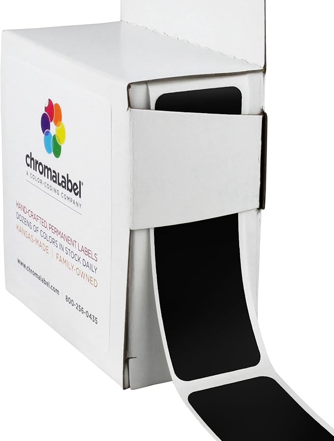 ChromaLabel 1 x 3 Inch All Purpose Permanent Color Code Rectangle Labels, 250 Labels per Dispenser Box, Black