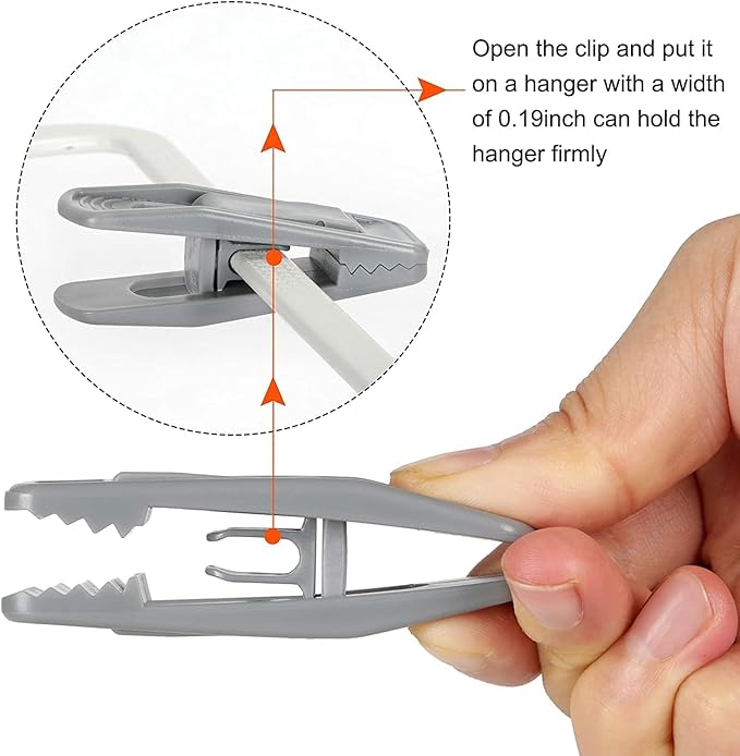 Tinfol Grey Pant Hanger Clips 80pc, Multi-Purpose Finger Clip, Strong Pinch Grip Plastic Clips for Slim-line Clothes Hangers