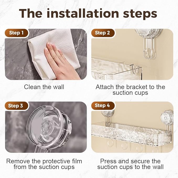 PVZXR Corrugated Suction Cup Storage Holder, 2026 New Movable Shower Shelf Suction Cup,Shower Caddy Large Capacity Bathroom Organizer,No-Drill Wall-Mounted Storage Shelf (Clear)