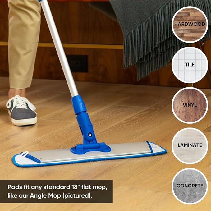 Microfiber Wholesale 18 inch Microfiber Mop Pads - Machine Washable, Reusable, Refills & Replacement Wet Mop Heads Compatible with Any Microfiber Flat Mop System (18 Pack)