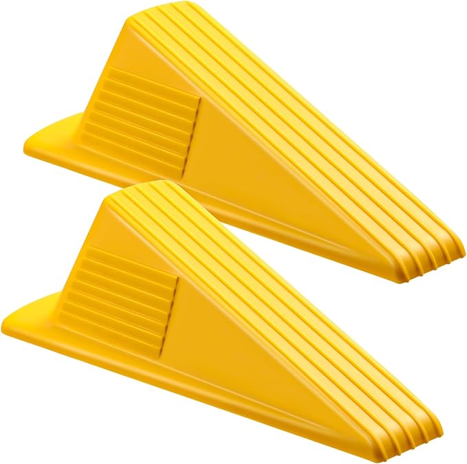 Frienda 2 Pcs Jumbo Door Stoppers Heavy Duty Door Stopper Tall up to 2inch Tall Wedge TPR Large Wedge Stackable Big Rubber Doorstop for Hotel Carpet Hardwood Concrete and Tile (Yellow)