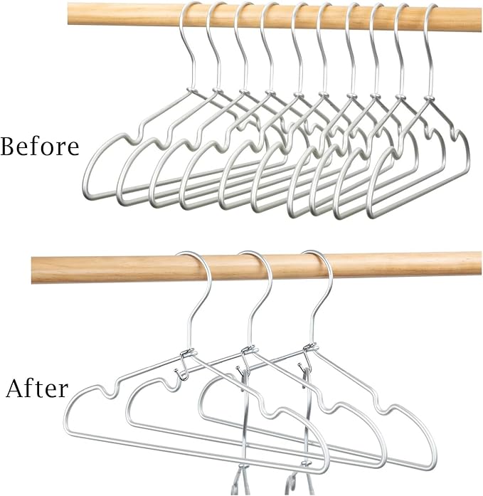 Clothes Hanger Connector Hooks, 36PCS, Clothes Hanger Organizer Mini Space Saving Extender Cascading Connection Hooks for Wooden Velvet Metal Plastic Hangers (Silver)