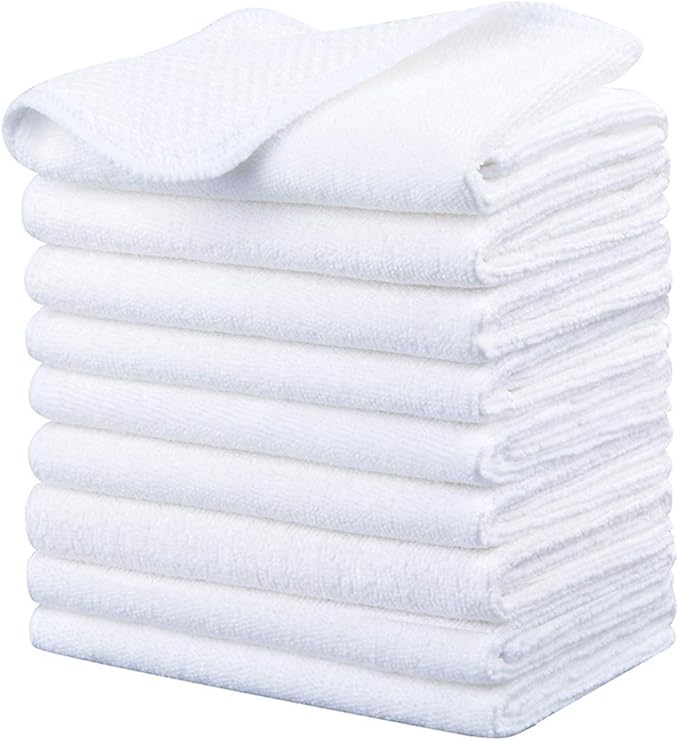 KinHwa Kitchen Washcloths for Dishes Absorbent Microfiber Dish Cloths Quick Dry Dish Rags with Poly Scour Scrub Side Ideal for Kitchen Cleaning (White, 12inchx12inch 9 Pack)