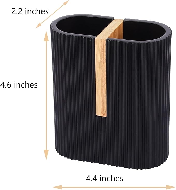 rejomiik Matte Black Toothbrush Holders Electric Toothbrush Holder for Bathrooms, Bamboo Tooth Brushing and Toothpaste Storage Organizer for Sink, Countertop