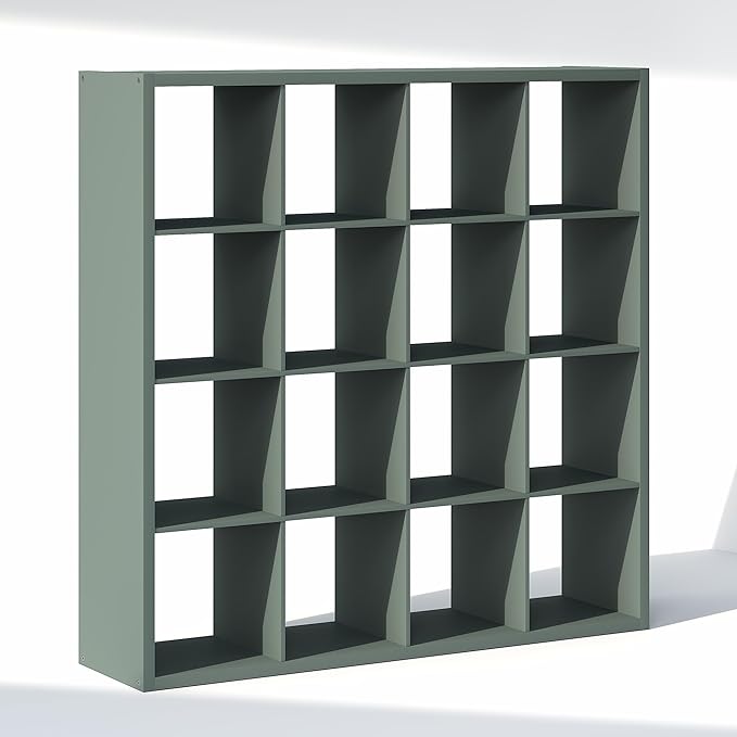 Furinno Cubic Closet Organizers and Storage, 16-Cube Closet Organizer, Open Shelf Closet Storage, Extra Thick Frame for Wardrobe, Bedroom, Living Room, Sage Green