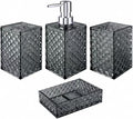 Bathroom Accessory Set, Grid Pattern 4 Pcs Plastic Bathroom Set Include Soap Dispenser, Soap Dish, Toothbrush Holder, Mousewash Cup, Modern Bahtroom Décor Set, Space Save for Bathroom((Grey)