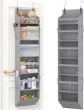 Lifewit 1 Pack Over the Door Organizer, Clear Window Hanging Storage with 4 Mesh Side Pockets, Anti Tilt 40 lbs Load Behind Door for Pantry, Nursery, Bathroom, Bedroom, Dorm, 6 Section, Light Gray