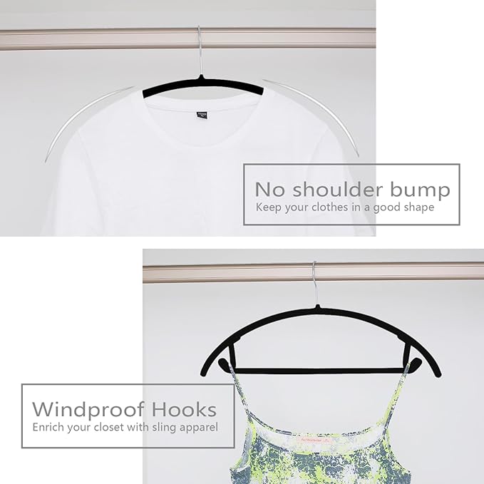 MIZGI Premium Velvet Hangers 60 Pack Heavyduty- Non Slip No Shoulder Bump Suit Hanger - Chrome Hooks,Space Saving Clothes Rounded Shape for Coat,Sweater,Jackets,Pants