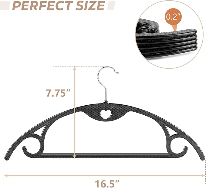Plastic Hangers 50 Pack, TARANCH Black Clothes Hanger with 360 Degree Swivel, Non Slip, Space Saving for Closet Clothing, Heavy Duty Coat, Suits, Shirts, Pants