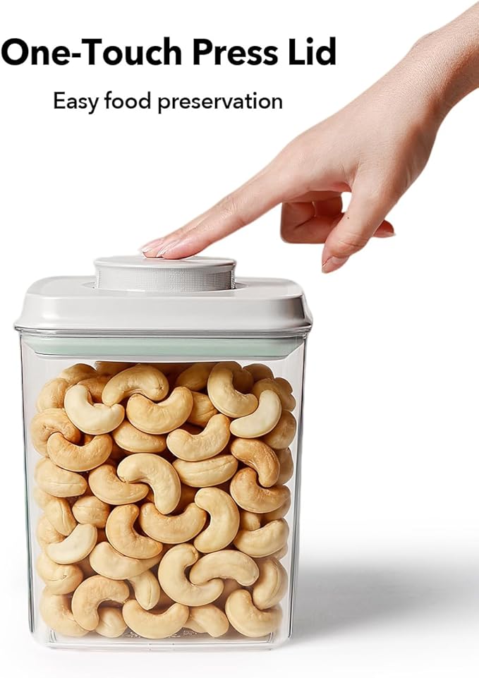 EQI Airtight Food Storage Container with One-Touch Lid, 4.22 QT / 4.0 L Stackable Durable BPA-Free PET for Flour, Sugar, Cereal & Kitchen Pantry Organization.