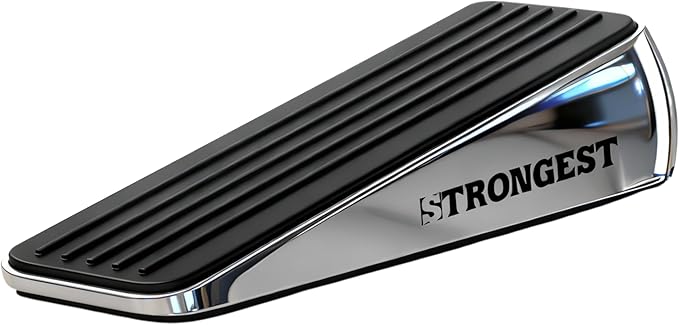 Strongest Home Heavy Duty Door Stopper Wedge 1 Pack Chrome | Non-Slip Rubber and Metal Door Stop for Heavy Doors | Work on Wood, Tile, Carpet + White Wall Protectors