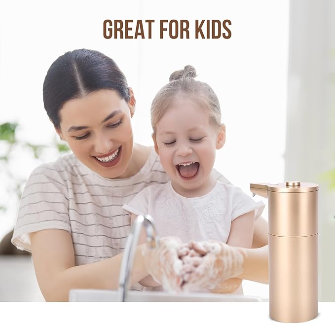 Automatic Soap Dispenser Touchless, Kitchen & Bathroom, Hands-Free, Adjustable Volume, Long Battery Life, Compatible with Thick & Thin Soap, Easy for Toddlers, Clog-Free, Gold ABS