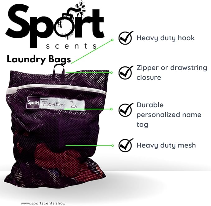 Heavy-Duty Mesh Laundry Bag – 18 x 24 inches with Personalized Name Tag for Dirty Clothes, Shoes, Wraps & Gym Gear – Travel Laundry Bag for Athletes – Zipper or Drawsting closure. (Zipper Closure)