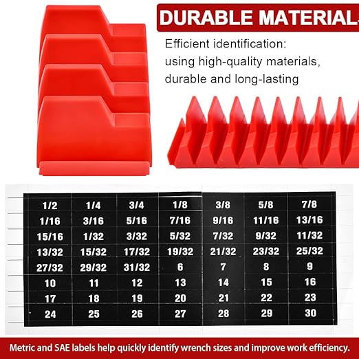 48 pcs Magnetic Modular Wrench Organizers for Tool Drawers, Tool Storage Holder Wrench Rack with Metric & SAE Labels (Color:Red)