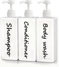 21oz Shampoo and Conditioner Dispenser (Set of 3) Modern Refillable Shampoo Pump Bottles for Shower Soap - Empty Shampoo Conditioner Body Wash Dispenser Set - Stylish Permanent Labels - for Bathroom
