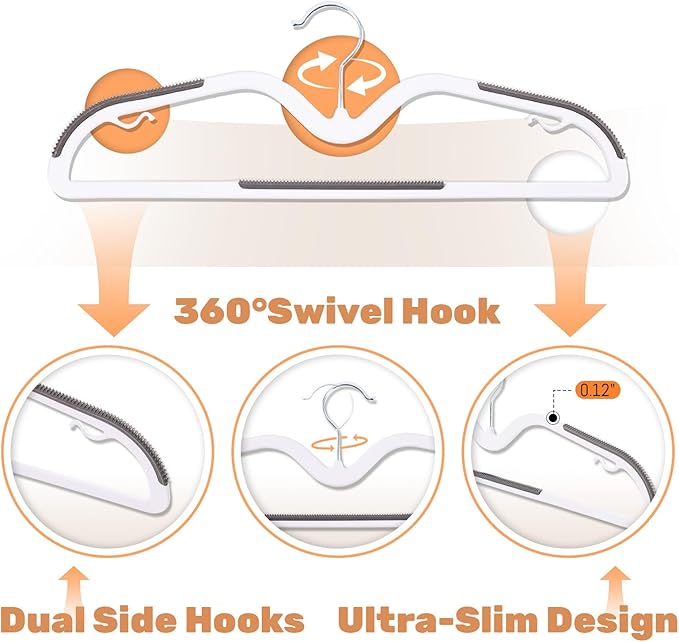 Sishynio 20 Pack Short Neck Plastic Hangers, Heavy Duty Clothes Hangers with Non-Slip Pads,Space Saving Closet Organizer for Shirts, Coats, Pants (Grey)