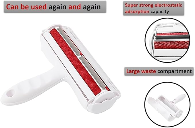Cat and Dog Hair Remover for Furniture, Couch, Carpet, Clothes, and Bedding - Reusable Lint Roller and Pet Hair Remover - Portable, Multi-Surface Fur Removal Tool