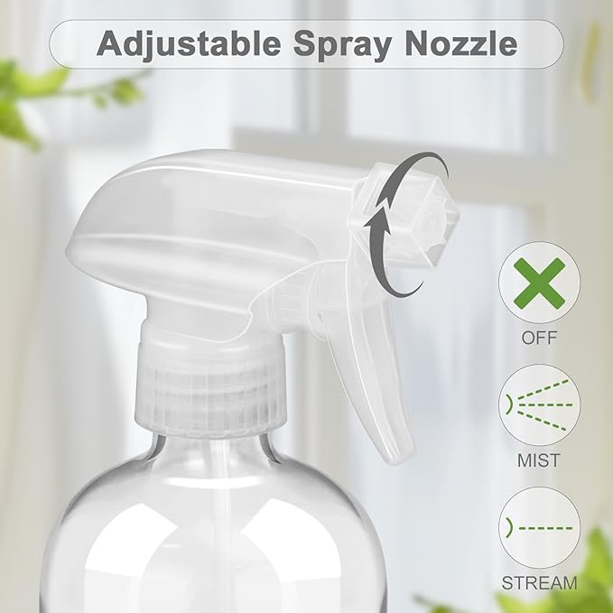 2 Pack Glass Spray Bottles with Silicone Sleeve, 16 oz Empty Refillable Containers with Adjustable Spray Nozzles, Spray Bottles for Hair, Cleaning Solutions and Plants