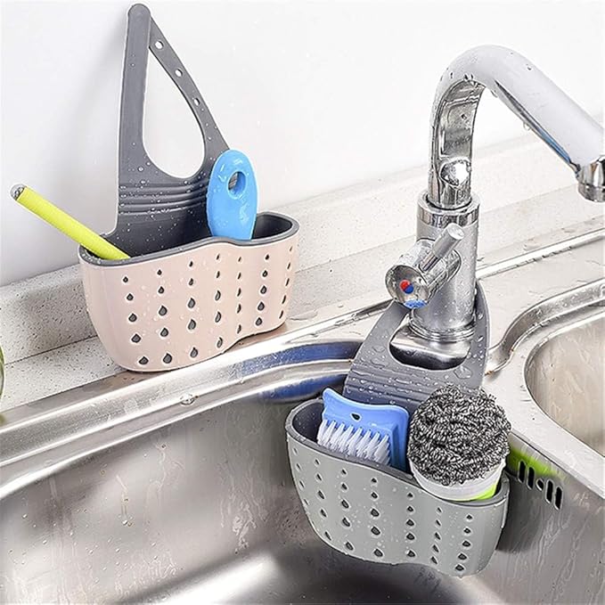2Pcs Sink Sponge Holder,Adjustable Silicone Sling Sponge Caddy with Drain Holes,for Kitchen/Bathroom Comes with 1Pcs Sponge Eraser