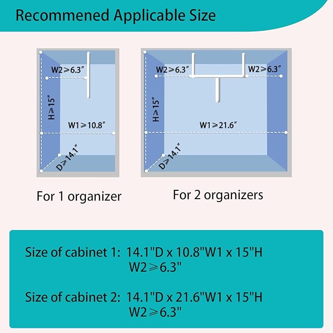 Under Sink Organizer, Bathroom Counter Organizer, 2 Packs 2-Tier Metal, Under Cabinet Storage, Makeup Storage, Adjustable Height & Slide-Out Drawer for Kitchen Bathroom Dorm Shop Office, White