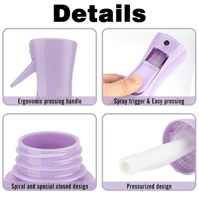 Spray Bottle for Hair (10.15OZ /300ML) Continuous Ultra Fine Mist Sprayer for Hair, Salons, Barber, Plants, Skin Care, 1 Plack Purple