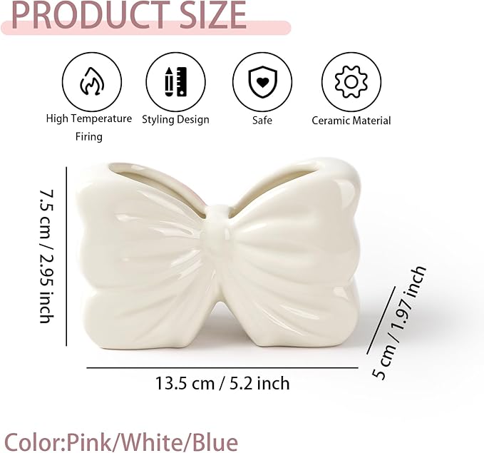 Bow Toothbrush Holder ， 2-Slot Toothbrush and Toothpaste Holder Cute Toothbrush Holder Set, Bathroom Counter Organizer for Bathrooms， Electric Toothbrushes, Floss, Razors - White