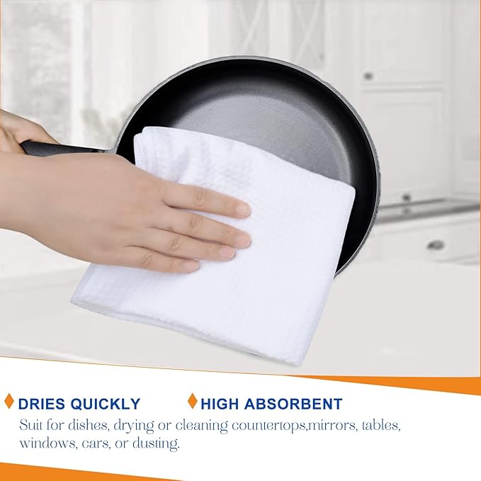 SINLAND Microfiber Dish Towel Sublimation Blank Towels DIY Microfiber Dishes Drying Towel and Kitchen Cleaning Cloth Waffle Towels 16inch X 24inch(6 Pack White)
